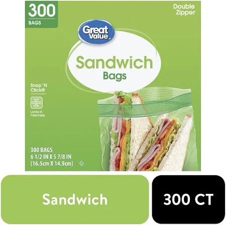Great Value Double Zipper Sandwich Bags (300 count) Eversky Store