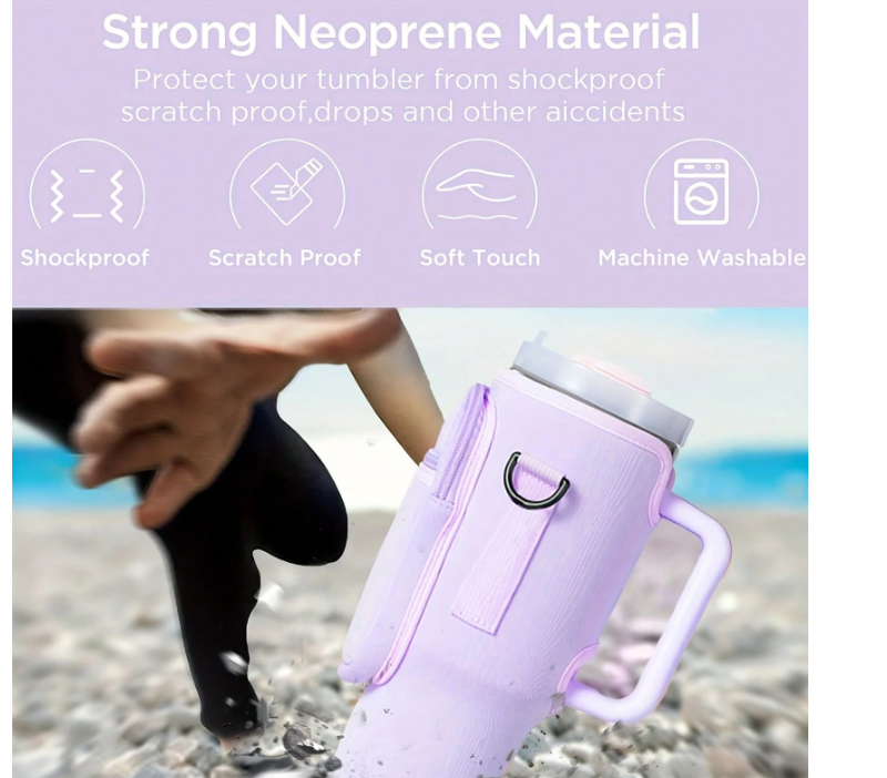 1pc Neoprene Water Bottle Carrier Bag With Phone Holder Pocket For 40/30 Oz Tumbler,Adjustable Strap Water Eversky Store