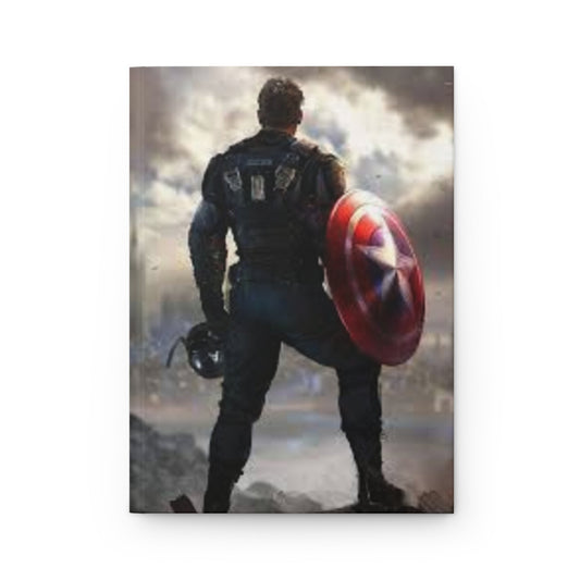 Captain's Shield Hardcover Journal - Superhero Notepad, Gift for Fans, Sketchbook, Writing Journal, Unique Stationery Printify