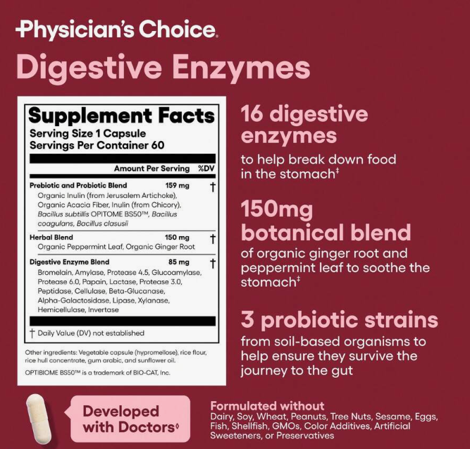 Physician's Choice Digestive Enzymes – Gut & Digestive Health, Bloating Relief For Men & Women, 60ct Eversky Store