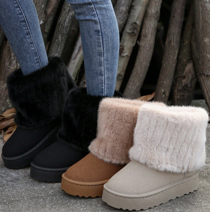 Merking Women's Snow Boots - Fluffy Fluffy Lined Short Casual Shoes With Platform Winter Boots For Women Eversky Store