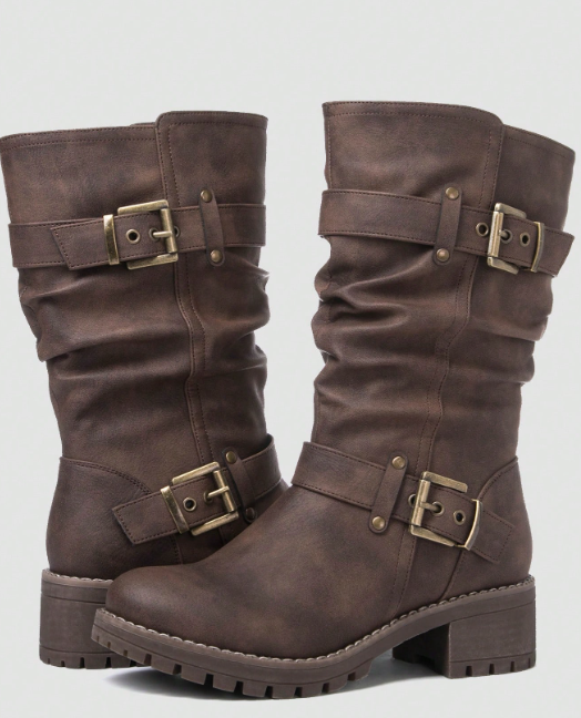 GLOBALWIN Women's Mid Calf Dress Boots Biker Motorcycle Riding Boots Women For Women Fall Boots Halloween Season Eversky Store