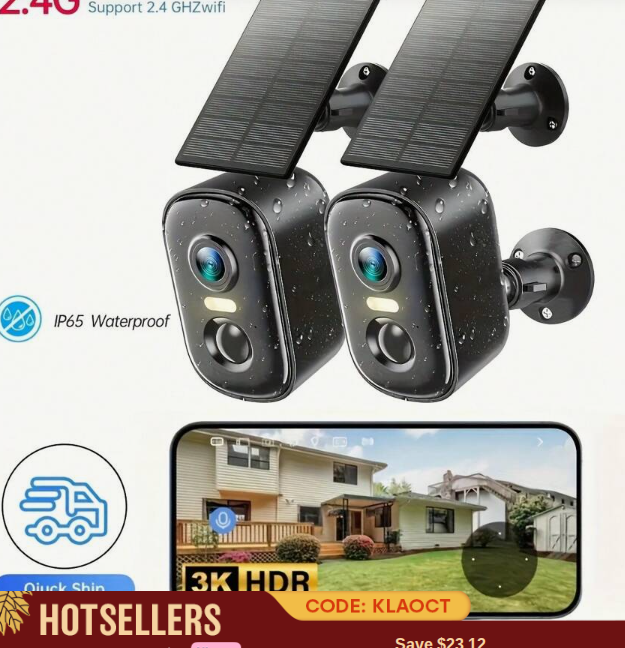 Solar-Powered IP65 Waterproof Security Camera, 3K High-Definition Outdoor/Indoor Wireless Camera, With Eversky