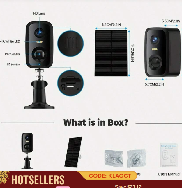 Solar-Powered IP65 Waterproof Security Camera, 3K High-Definition Outdoor/Indoor Wireless Camera, With Eversky