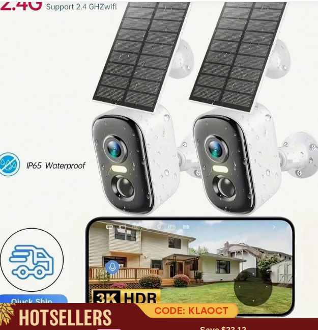 Solar-Powered IP65 Waterproof Security Camera, 3K High-Definition Outdoor/Indoor Wireless Camera, With Eversky