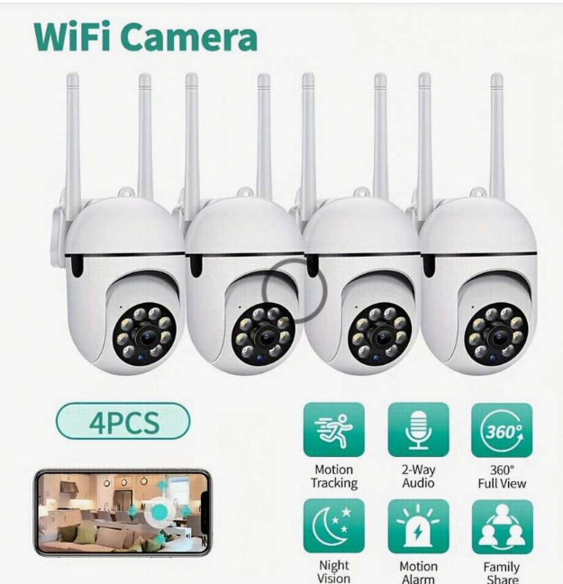 1/2/4pcs 1080p HD Smart Home Safety Camera - All-Weather Color Night Vision, Pan/Tilt/Zoom, Bidirectional Eversky