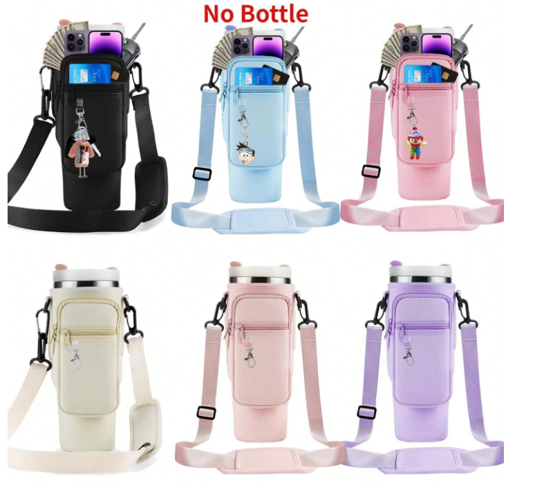 1pc Neoprene Water Bottle Carrier Bag With Phone Holder Pocket For 40/30 Oz Tumbler,Adjustable Strap Water Eversky Store