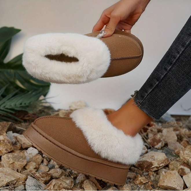 Women Slippers Winter - Thick Flat Suede Shearling Shoes: Warm & Comfy Snow Shoes With Thick Soles, Short Boots Casual For Women Winter Boots Boots For Women Fluffy Boots Eversky Store