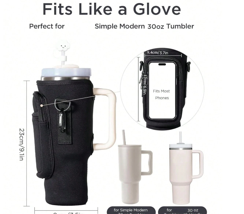 1pc Neoprene Water Bottle Carrier Bag With Phone Holder Pocket For 40/30 Oz Tumbler,Adjustable Strap Water Eversky Store
