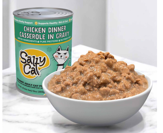 Salty Cat Chicken Dinner Casserole in Gravy Adult Wet Cat Food, 13-oz. Can Eversky Store